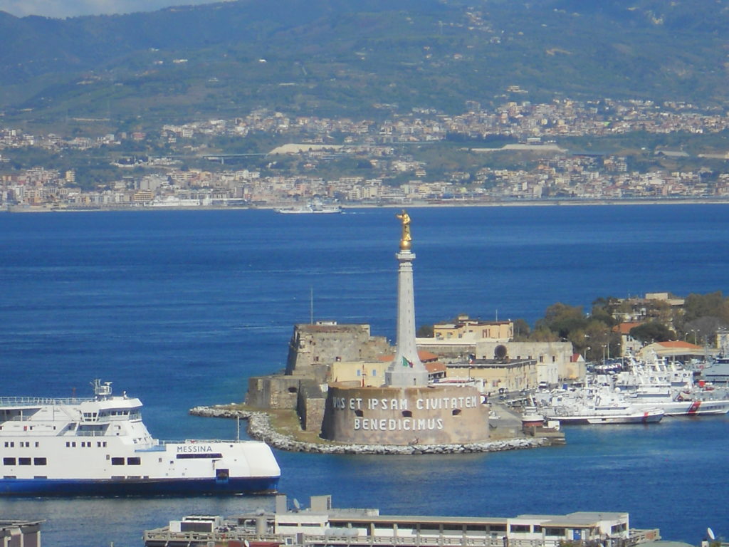 Messina As Seen From Sea In The Straits Of Messina Stock Photo